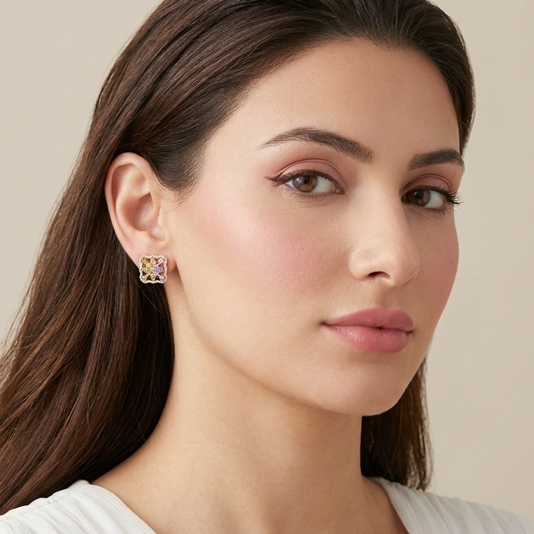 Rainbow Mosaic Square Studs