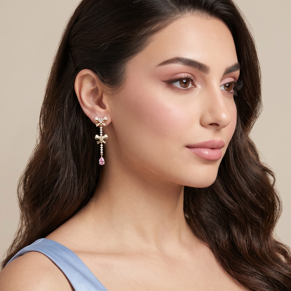 Rosy Bow Tiered Earrings
