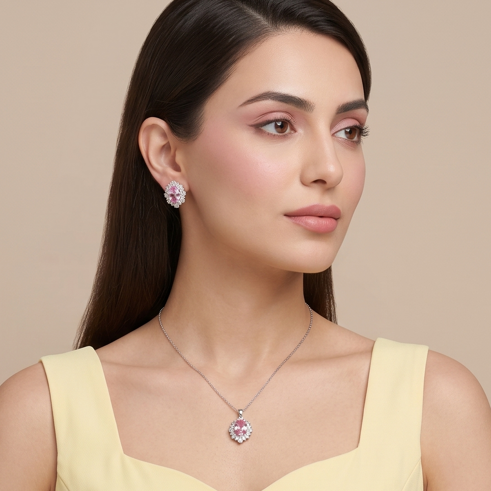 Pink Princess Halo Pendant Set