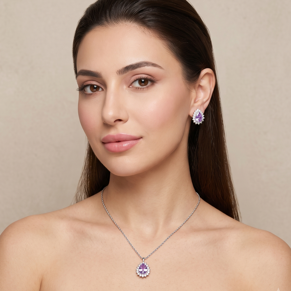 Classic Teardrop Elegance Pendant Set - Purple