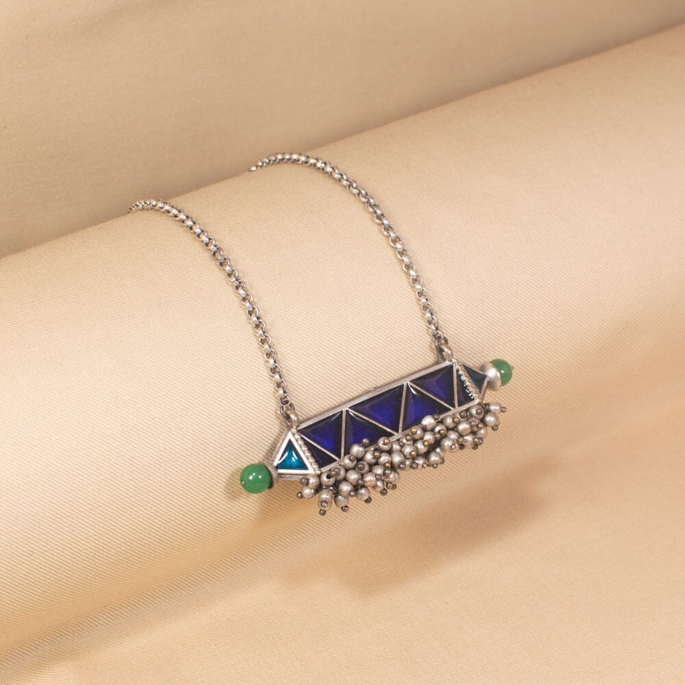 Blue Prism Silver Replica Necklace Set - Rajata Collection