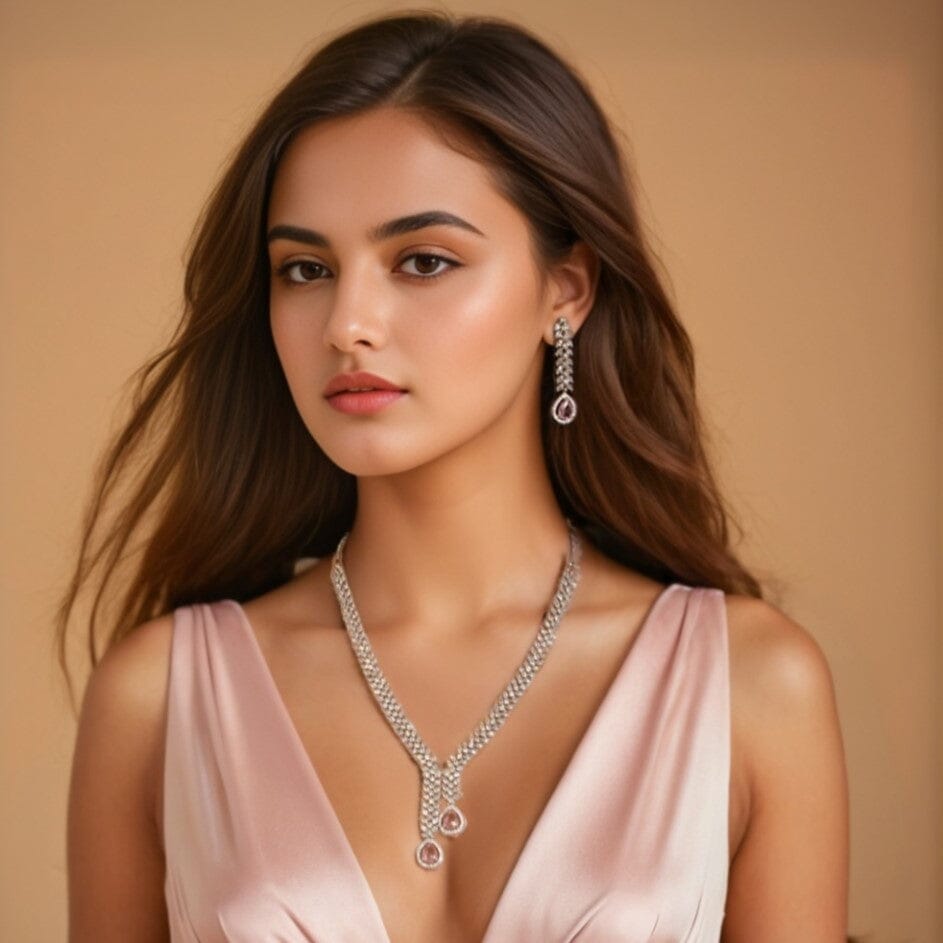 Blush Asymmetric Necklace Set - Glitterati Collection