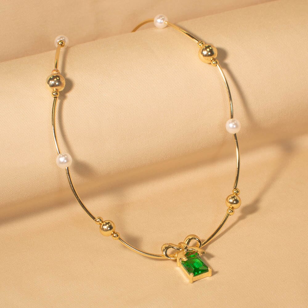 Bow Necklace - Green