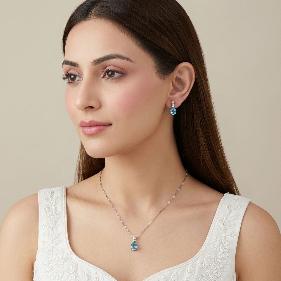 Celestial Teal Drop Pendant Set