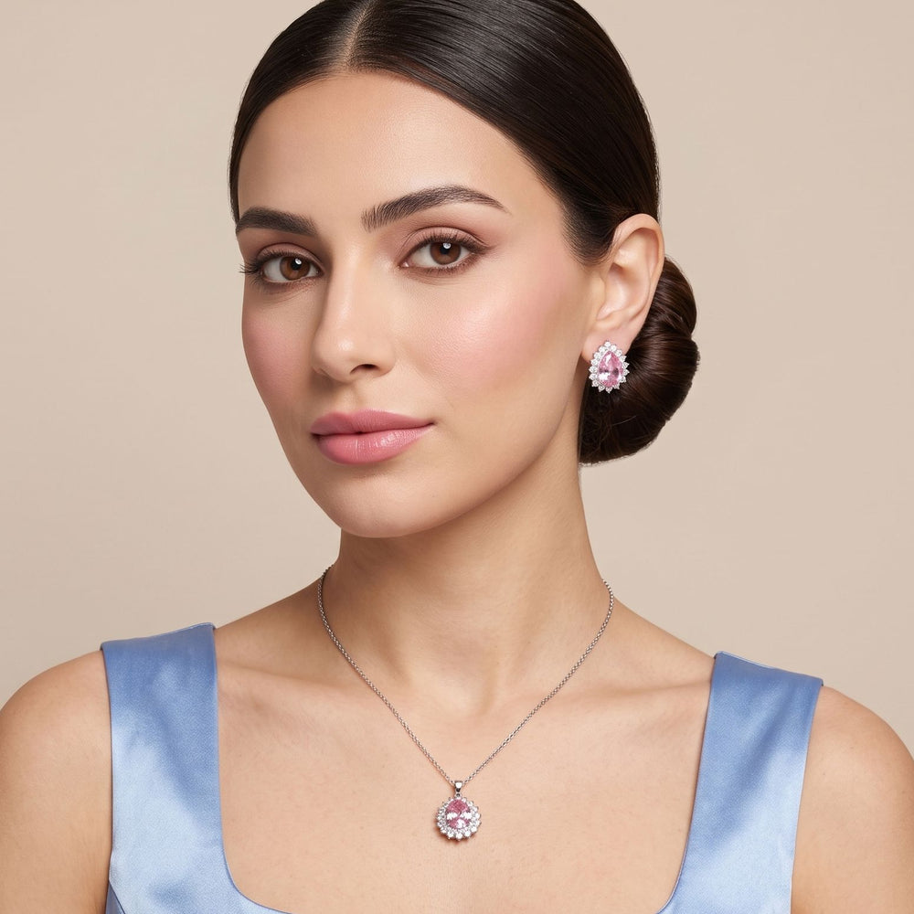 Classic Teardrop Elegance Pendant Set - Pink