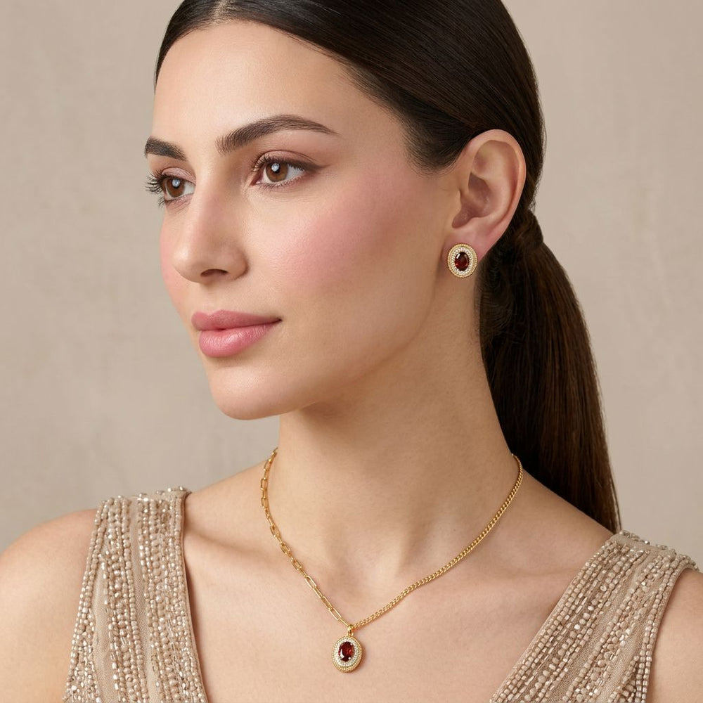 Crimson Regal Halo Pendant Set