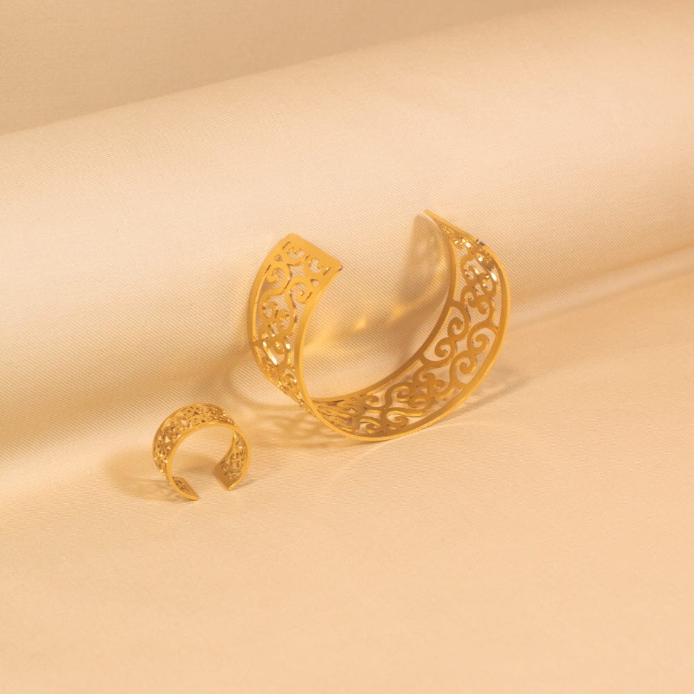 Belle Adorn Cuff Bracelet and Ring - Edgy Collection