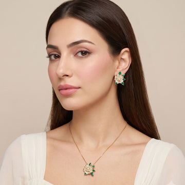 Emerald Garden Rose Pendant Set