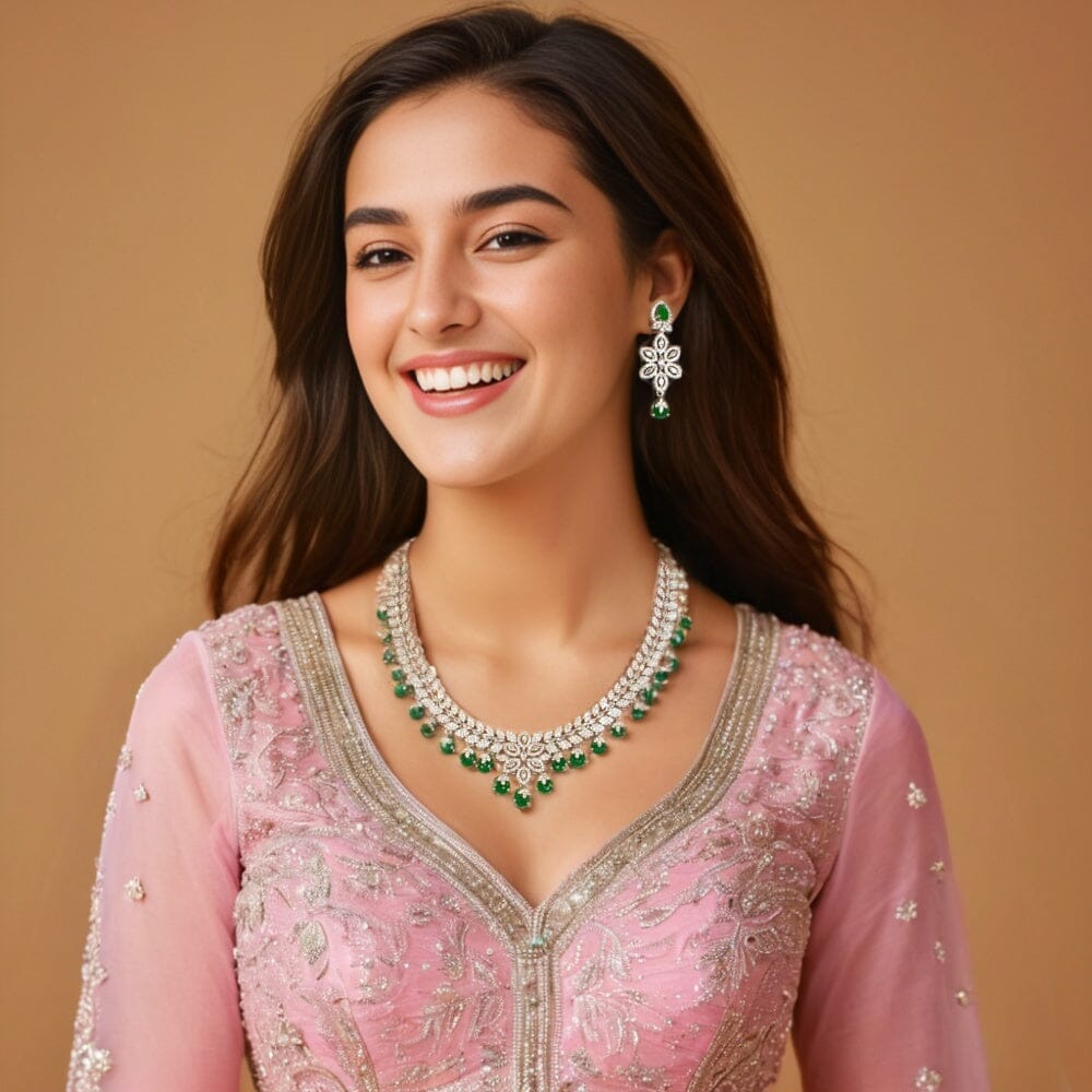 Emerald Mirage Necklace Set - Glitterati Collection