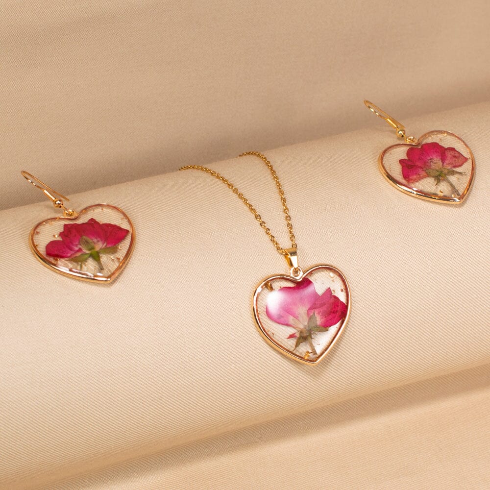 Floral Heart Pendant Set-Nature Collection