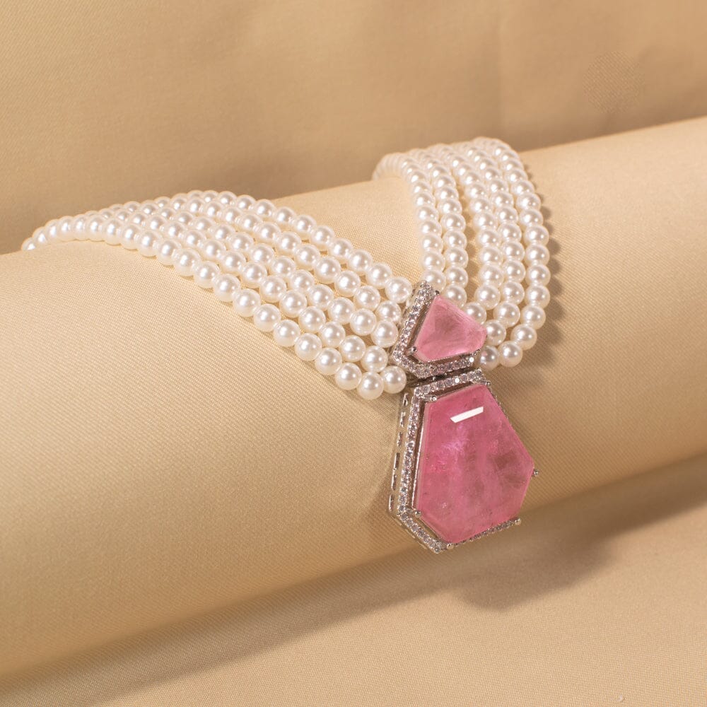 Giza Pearl Necklace Set - Pink