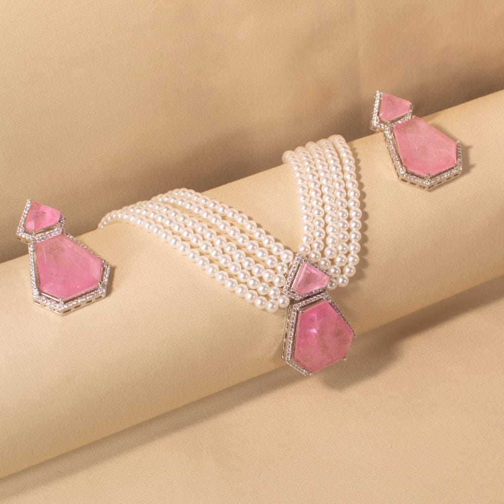 Giza Pearl Necklace Set - Pink