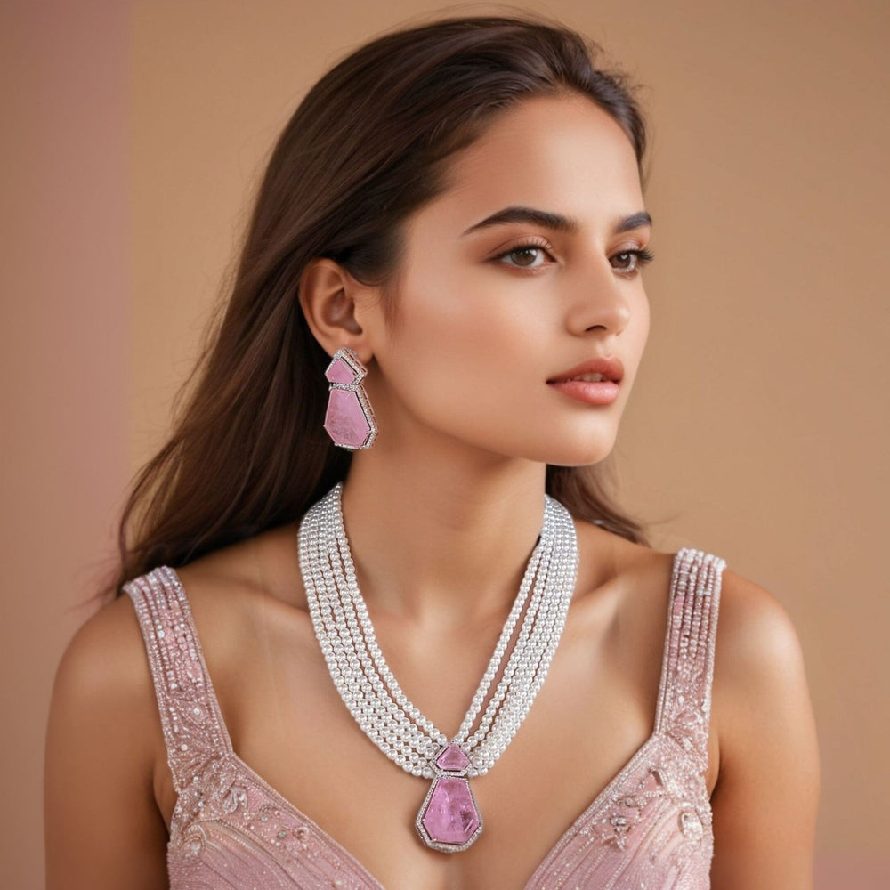 Giza Pearl Necklace Set - Pink