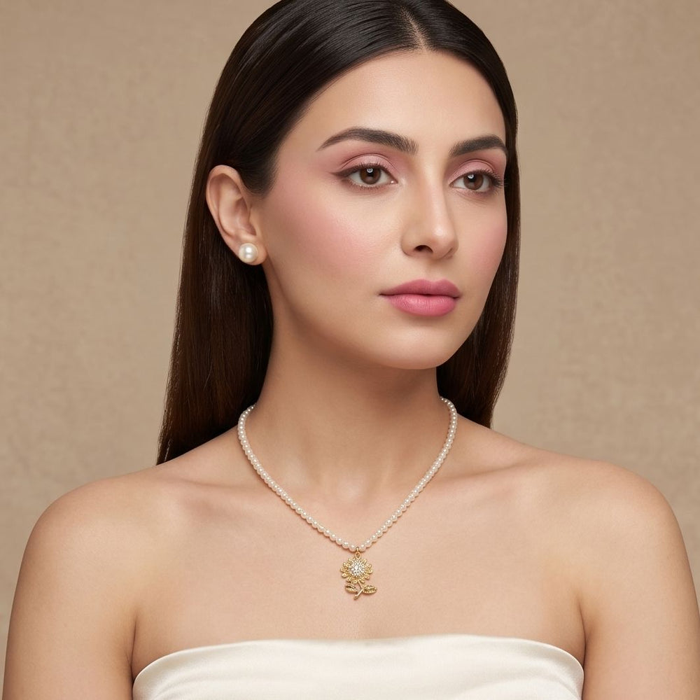 Golden Sunflower Pearl Necklace Set