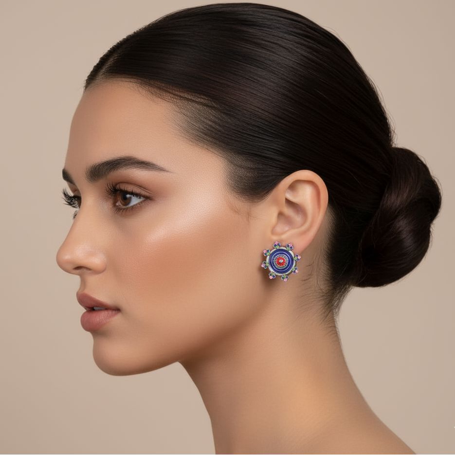 Indigo Bloom Studs - Rajata Collection