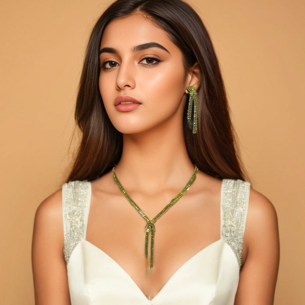 Isla Statement Necklace Set-Green-Glitterati Collection