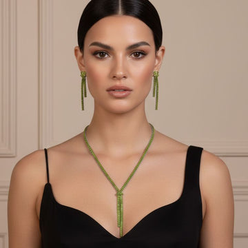 Isla Statement Necklace Set-Green-Glitterati Collection