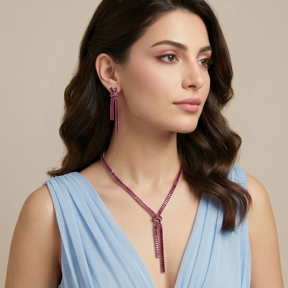 Isla Statement Necklace Set-Pink-Glitterati Collection