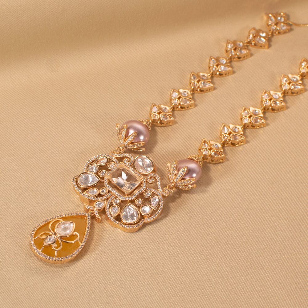 Kesariya Luxury Necklace Set -Clear - Pratha Collection