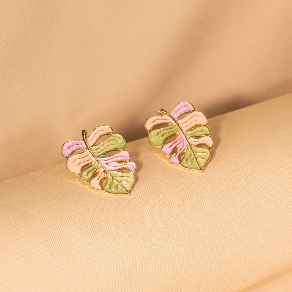 Leafy Loom Studs - Pink - Nature Collection