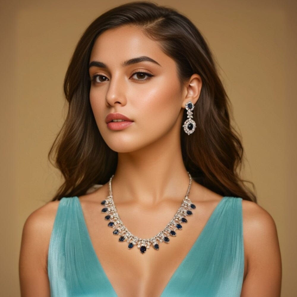 Lubna Necklace Set - Blue - Glitterati Collection