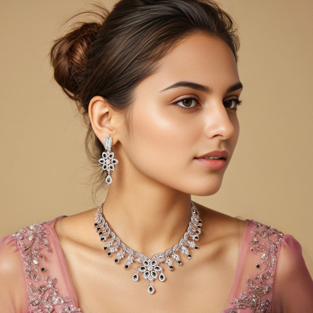 Maahika Crystals Necklace Set - Black