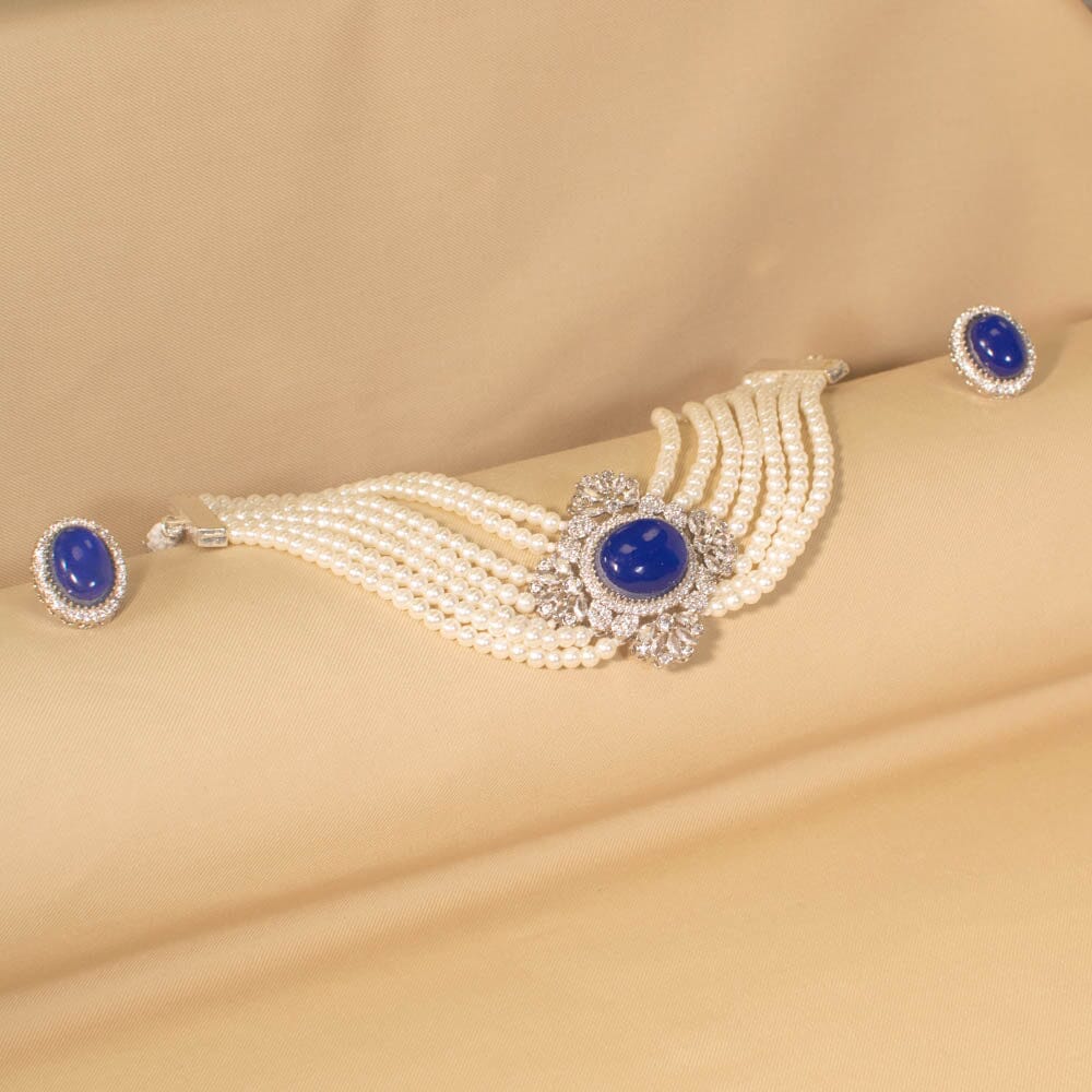Maani Pearl Choker - Blue - Pratha Collection