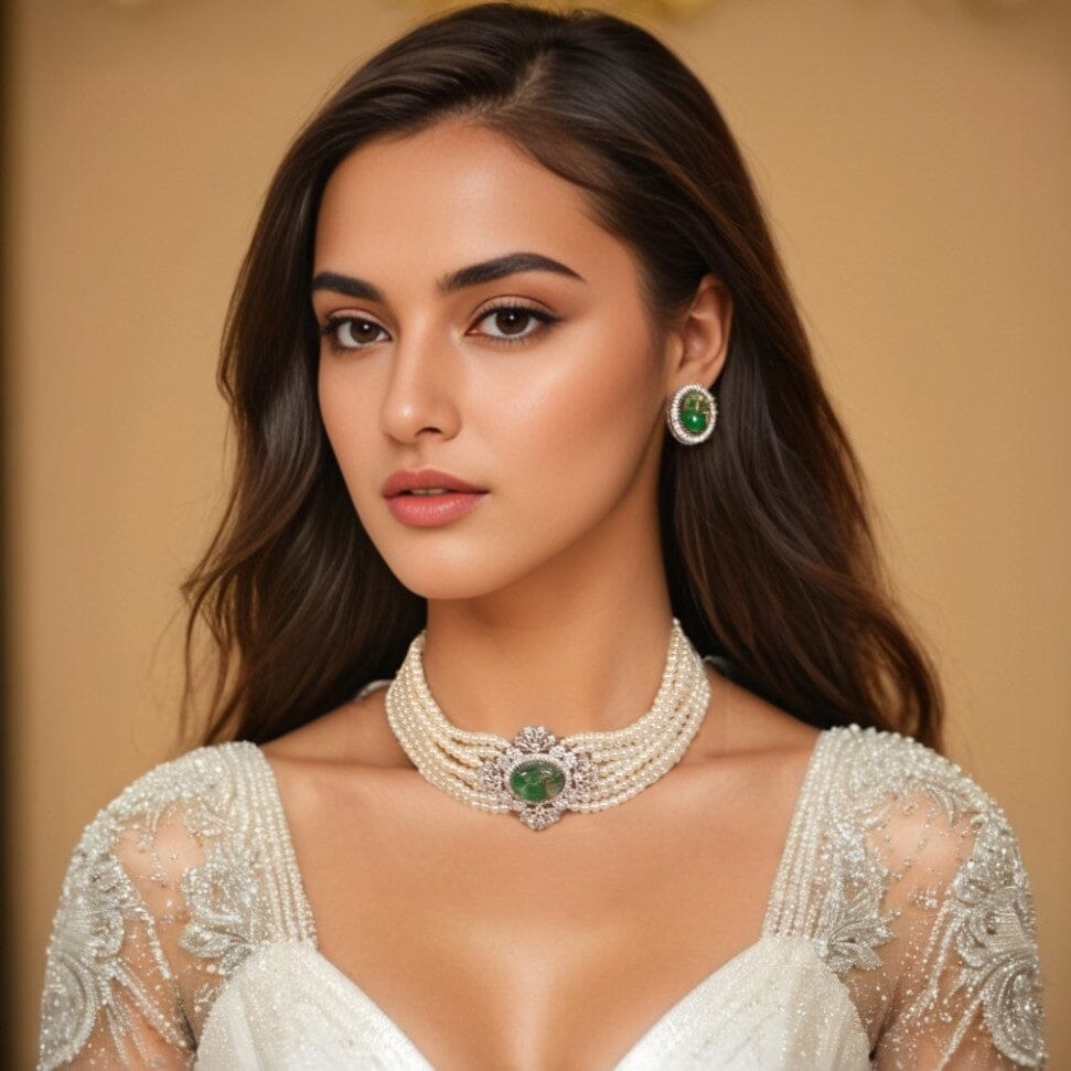 Maani Pearl Choker - Green - Pratha Collection