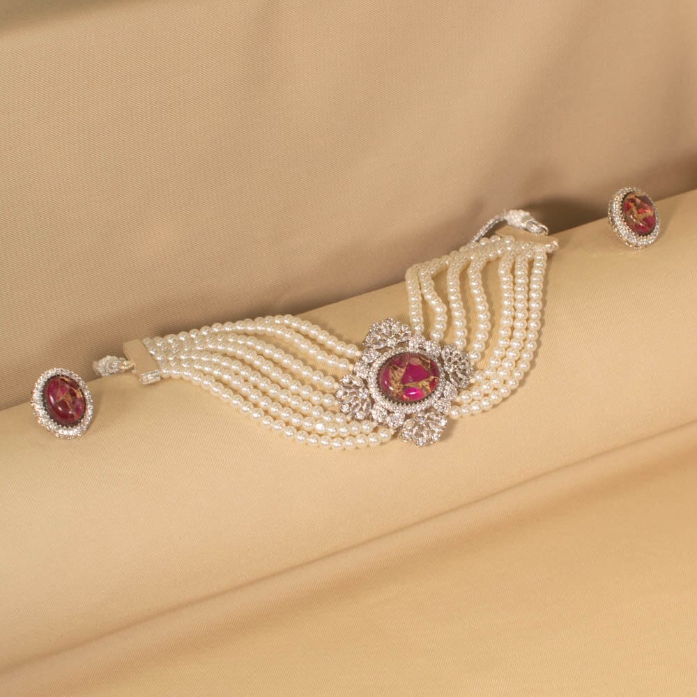 Maani Pearl Choker - Pink - Pratha Collection
