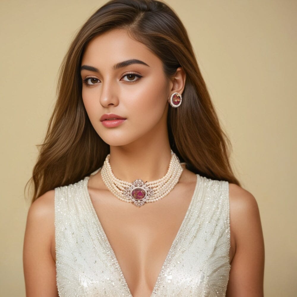 Maani Pearl Choker - Pink - Pratha Collection