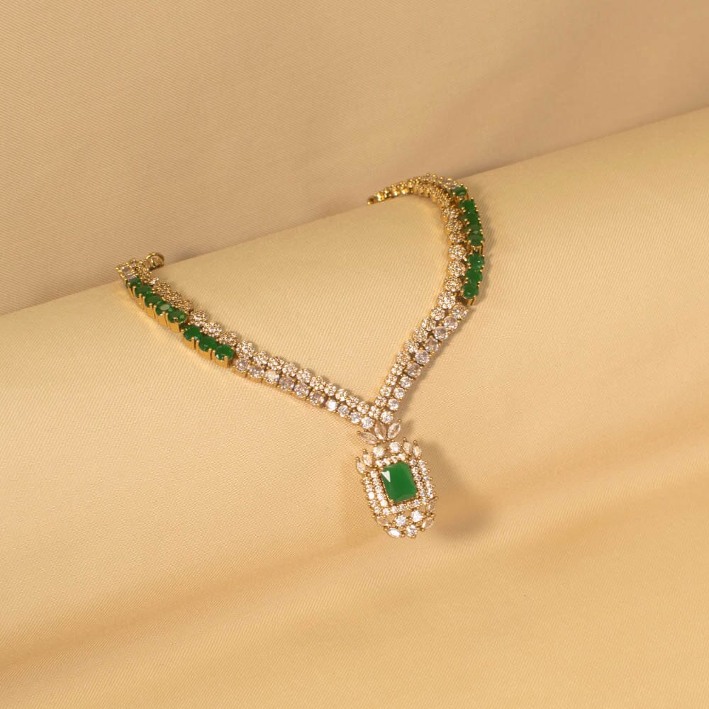 Meerah Necklace Set - Emerald Green Green - Glitterati Collection