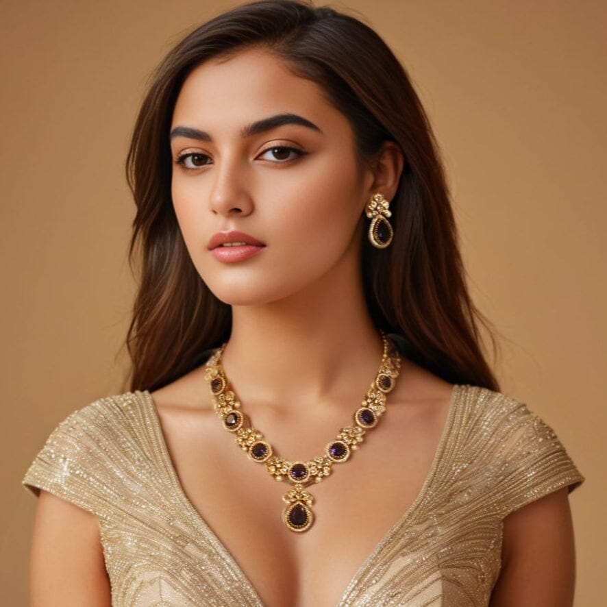 Meesha Necklace Set- Purple - Pratha Collection