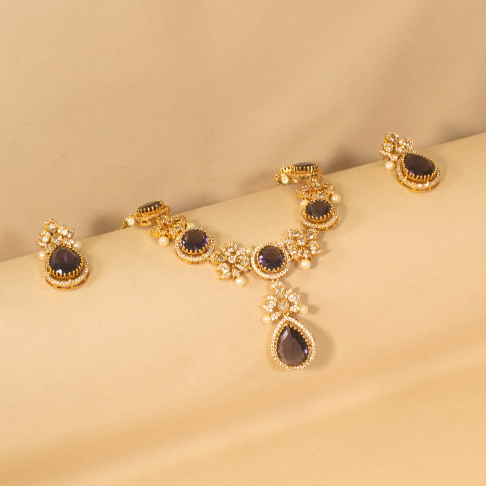Meesha Necklace Set- Purple - Pratha Collection