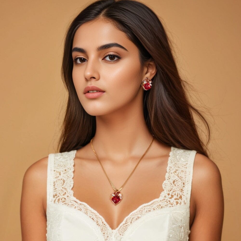 Mistara Pendant Set-Red-Glitterati Collection