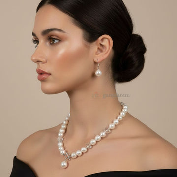 Modern Opera Pearl Necklace Set-White