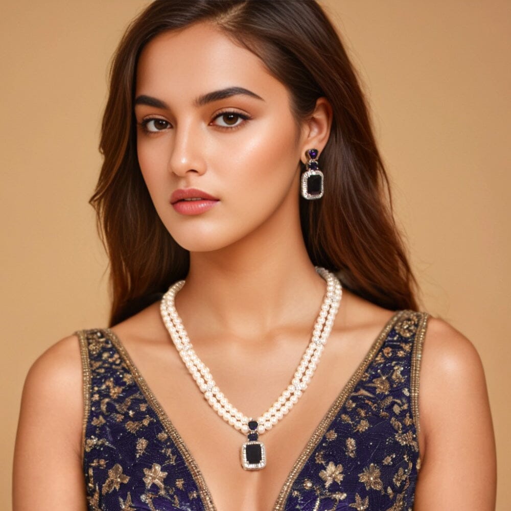 Mystic Queen Necklace Set - Blue - Pratha Collection