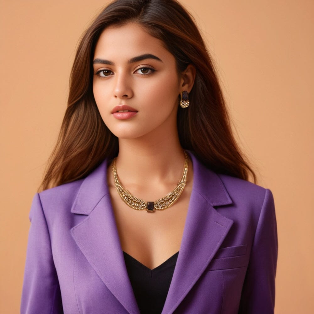 Noorani Necklace Set- Purple - Pratha Collection