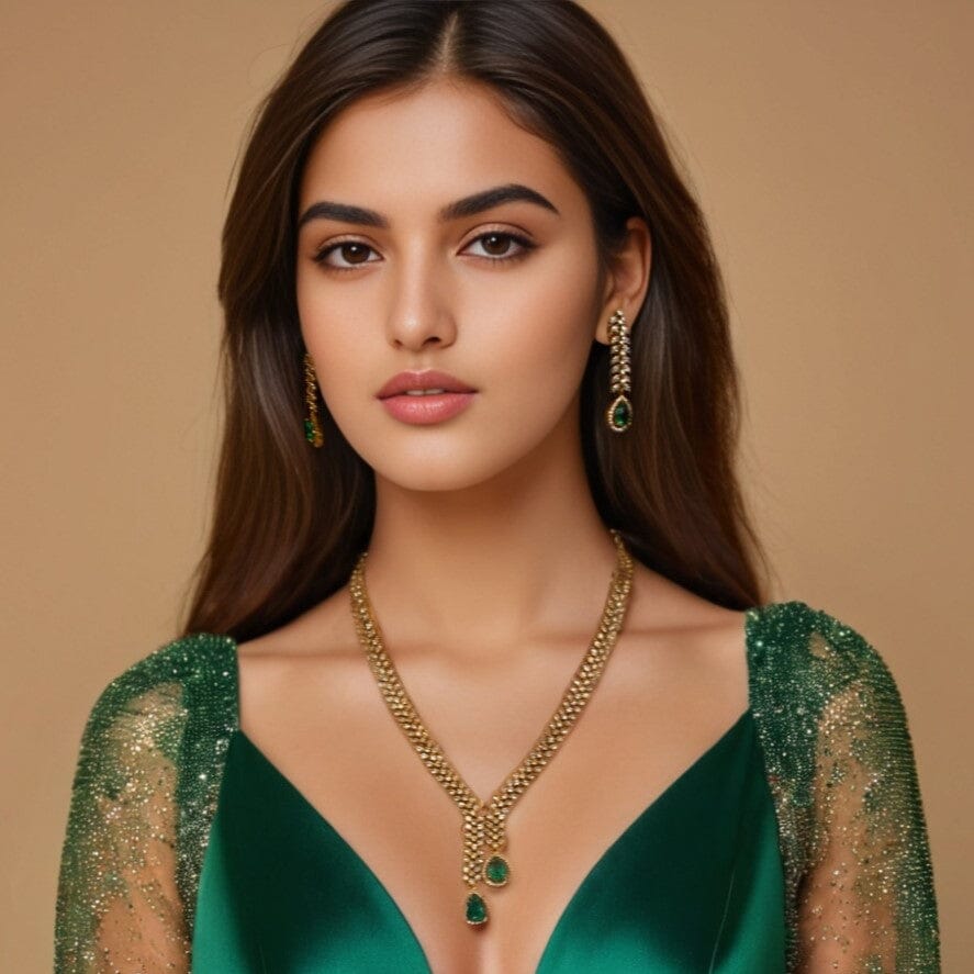Ocean Whisper Asymmetric Necklace Set - Sea Green - Glitterati Collection