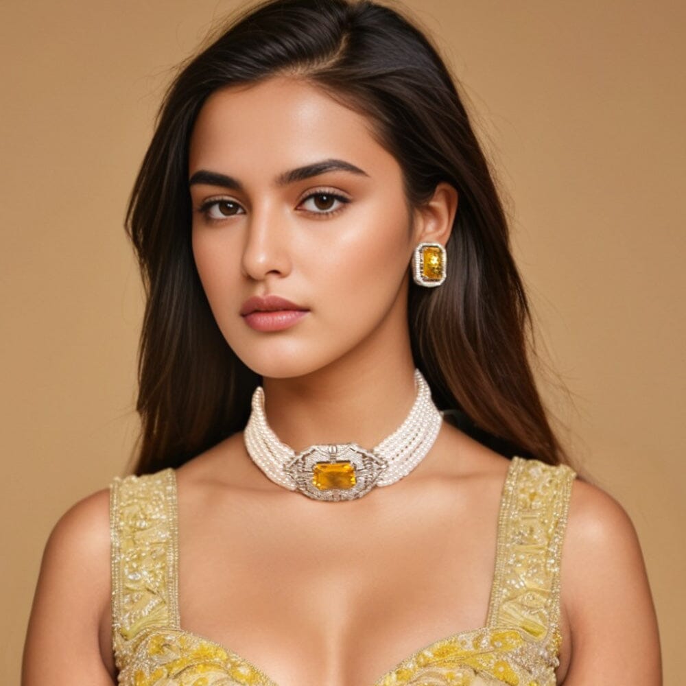 Pearlux Statement Choker Set - Yellow