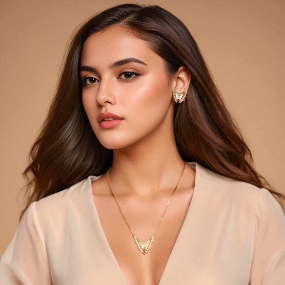 Pearly Butterfly Pendant Set - Edgy Collection