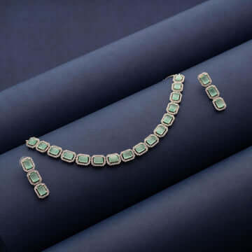 Prisha Sea Green Stone Necklace set - Blingvine Jewellery