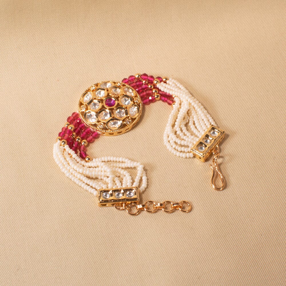 Raadhika Pearl Bracelet - Ruby- Pratha Collection