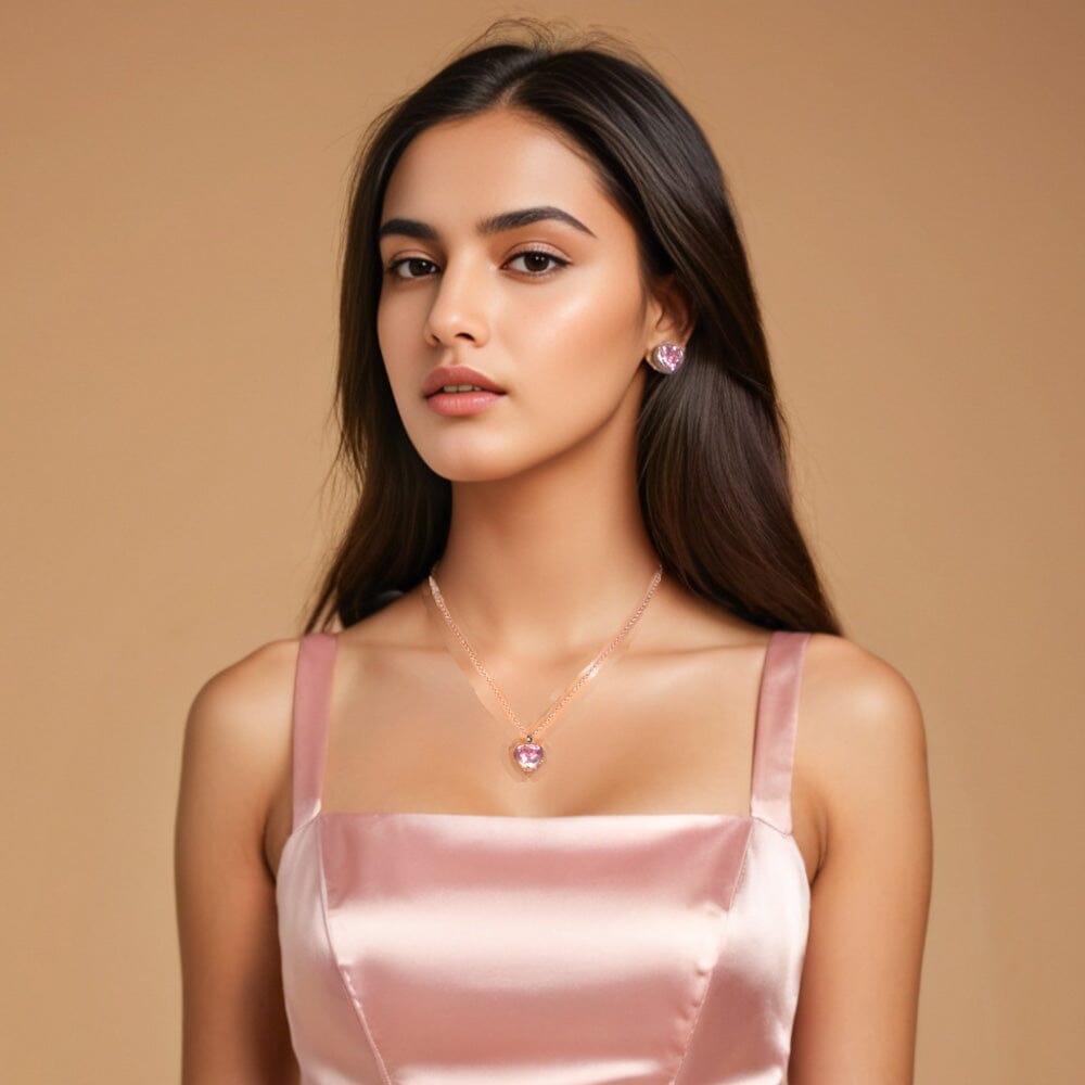 Radiant Heart Pendant Set-Pink-Minima Collection