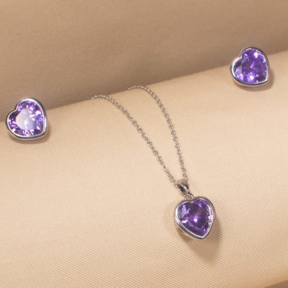 Radiant Heart Pendant Set-Purple-Minima Collection