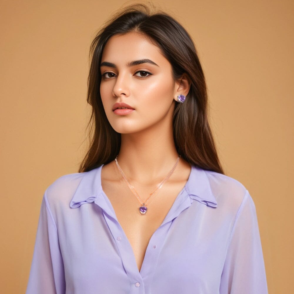 Radiant Heart Pendant Set-Purple-Minima Collection