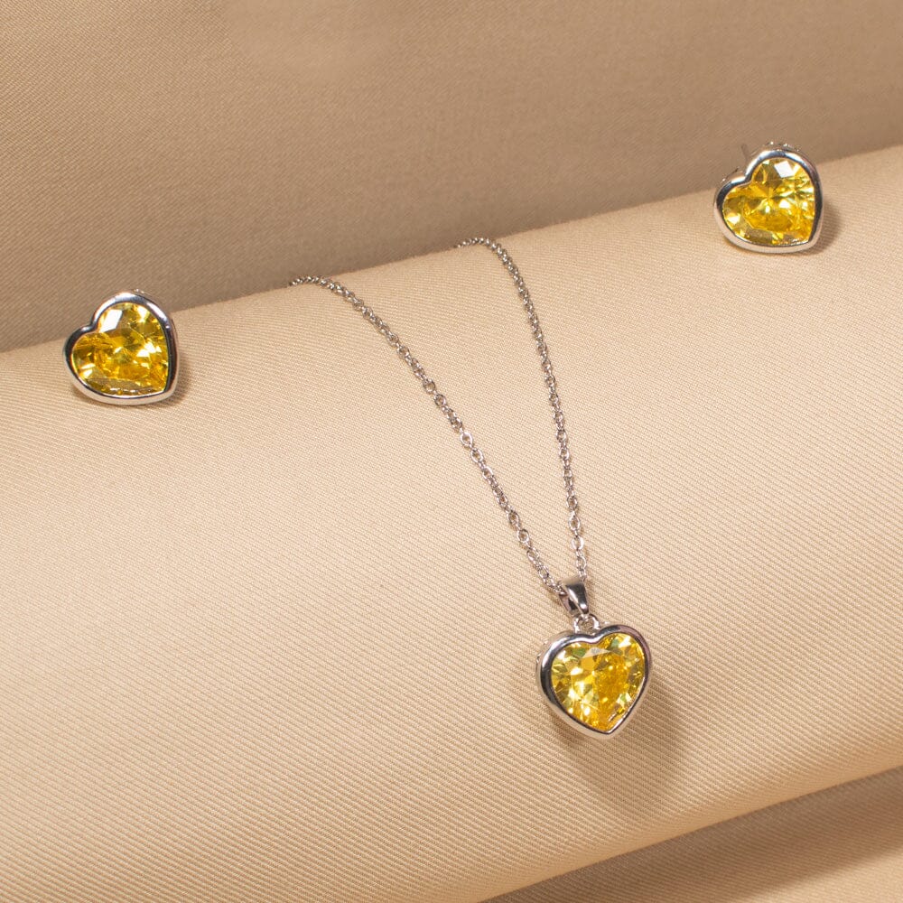 Radiant Heart Pendant Set-Yellow-Minima Collection