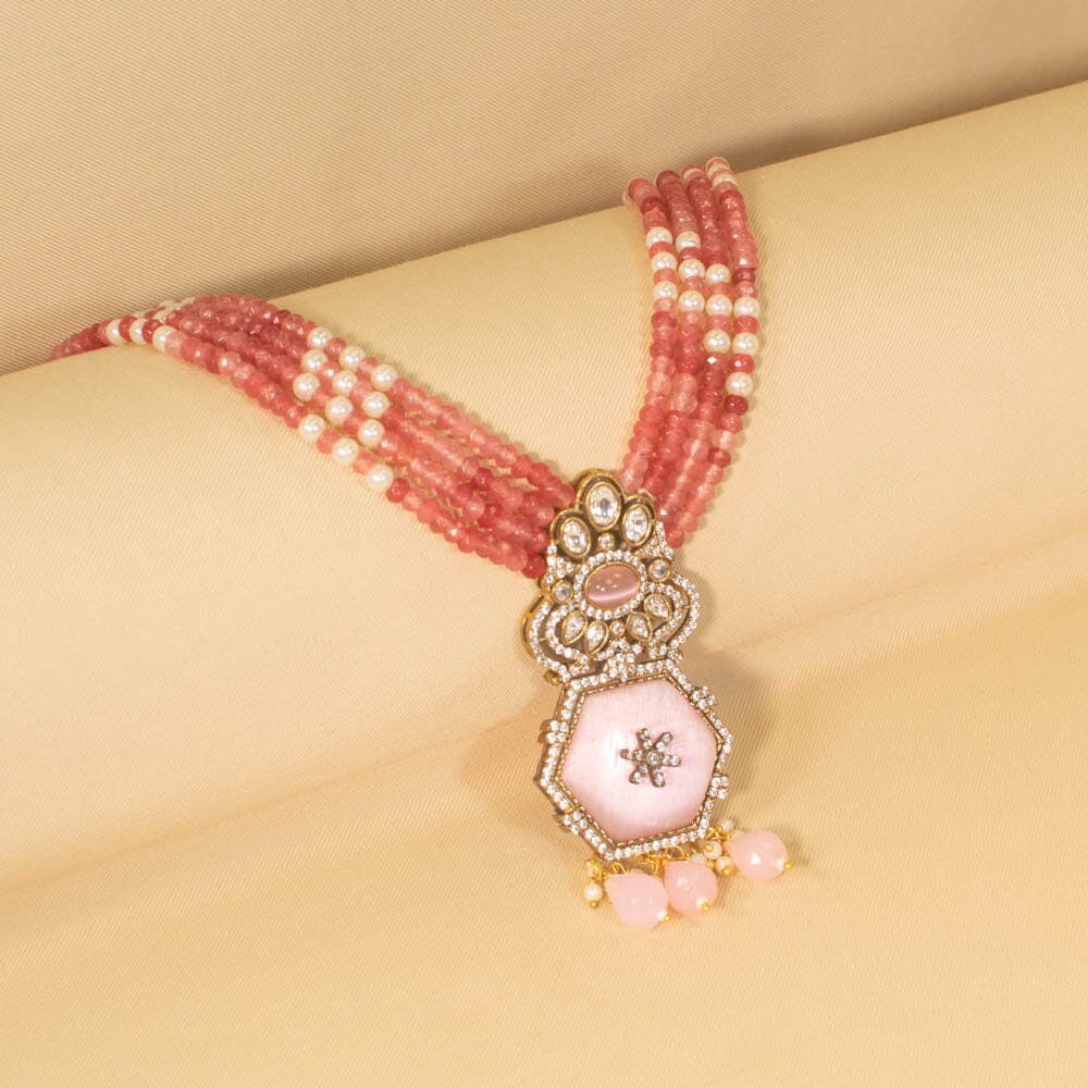Ragini Pink Necklace Set - Pratha Collection