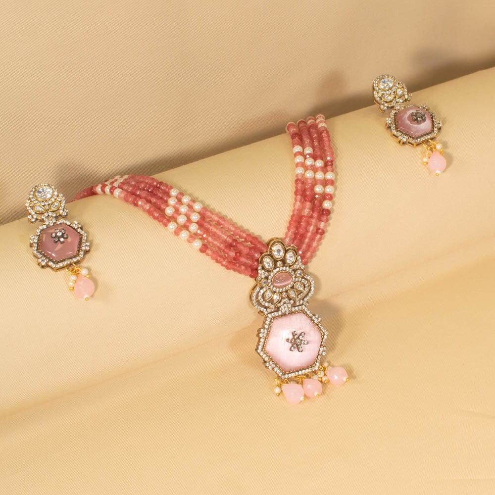 Ragini Pink Necklace Set - Pratha Collection