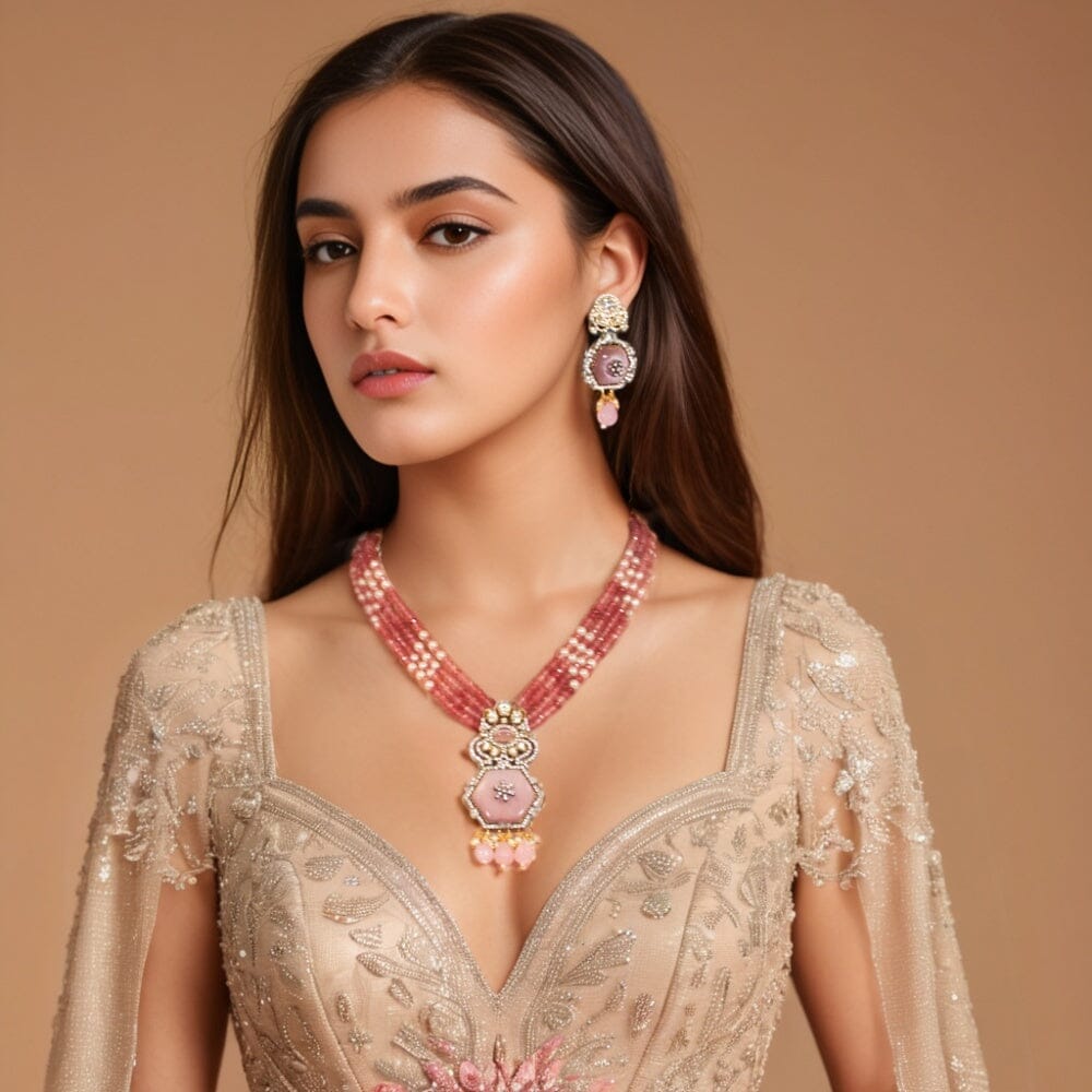 Ragini Pink Necklace Set - Pratha Collection