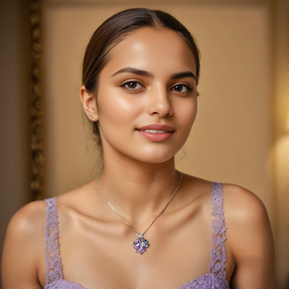 Rainbow Heart Chain Pendant (No earrings)